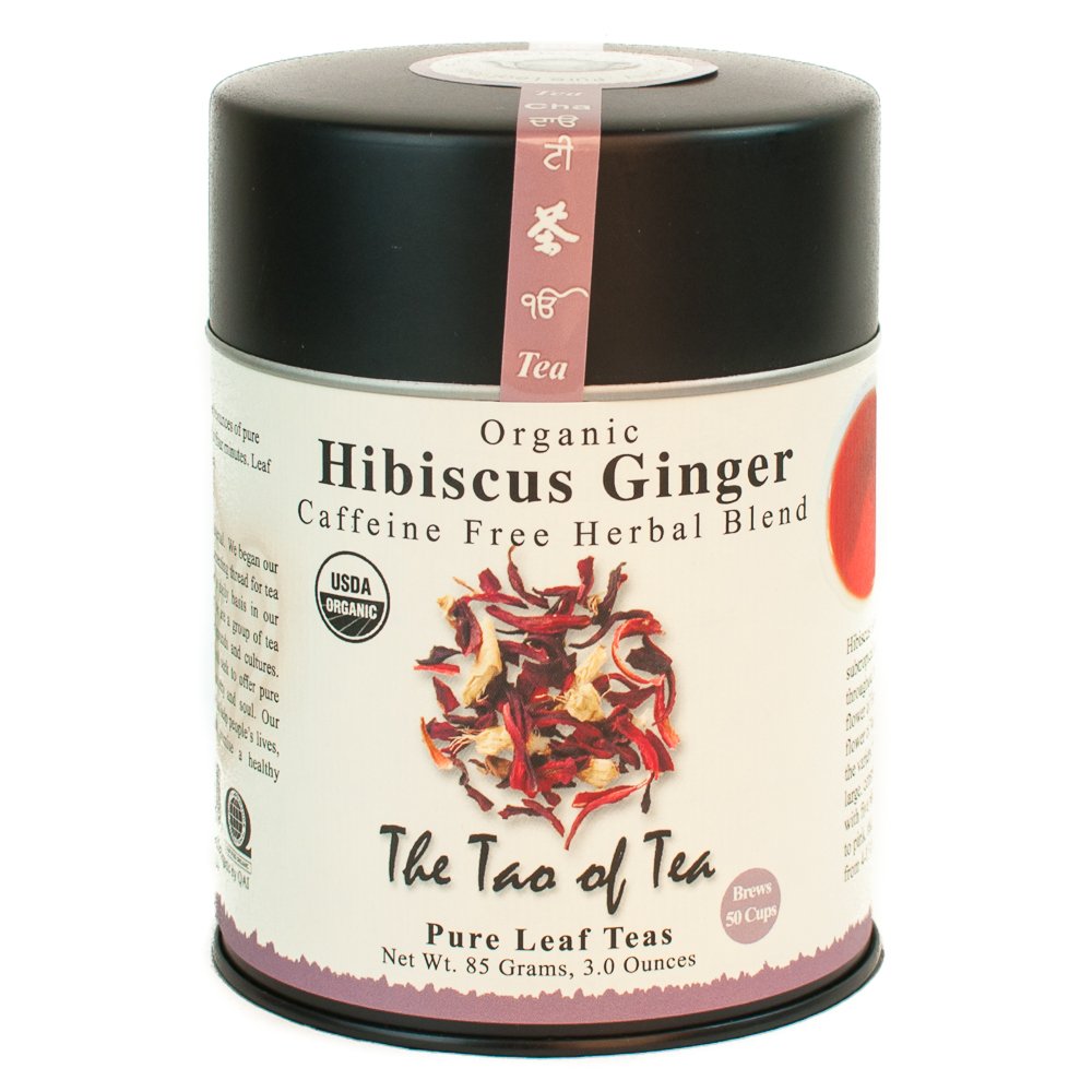 The Tao of Tea hibiscus ginger tea loose leaf tin ready for calming evenings.