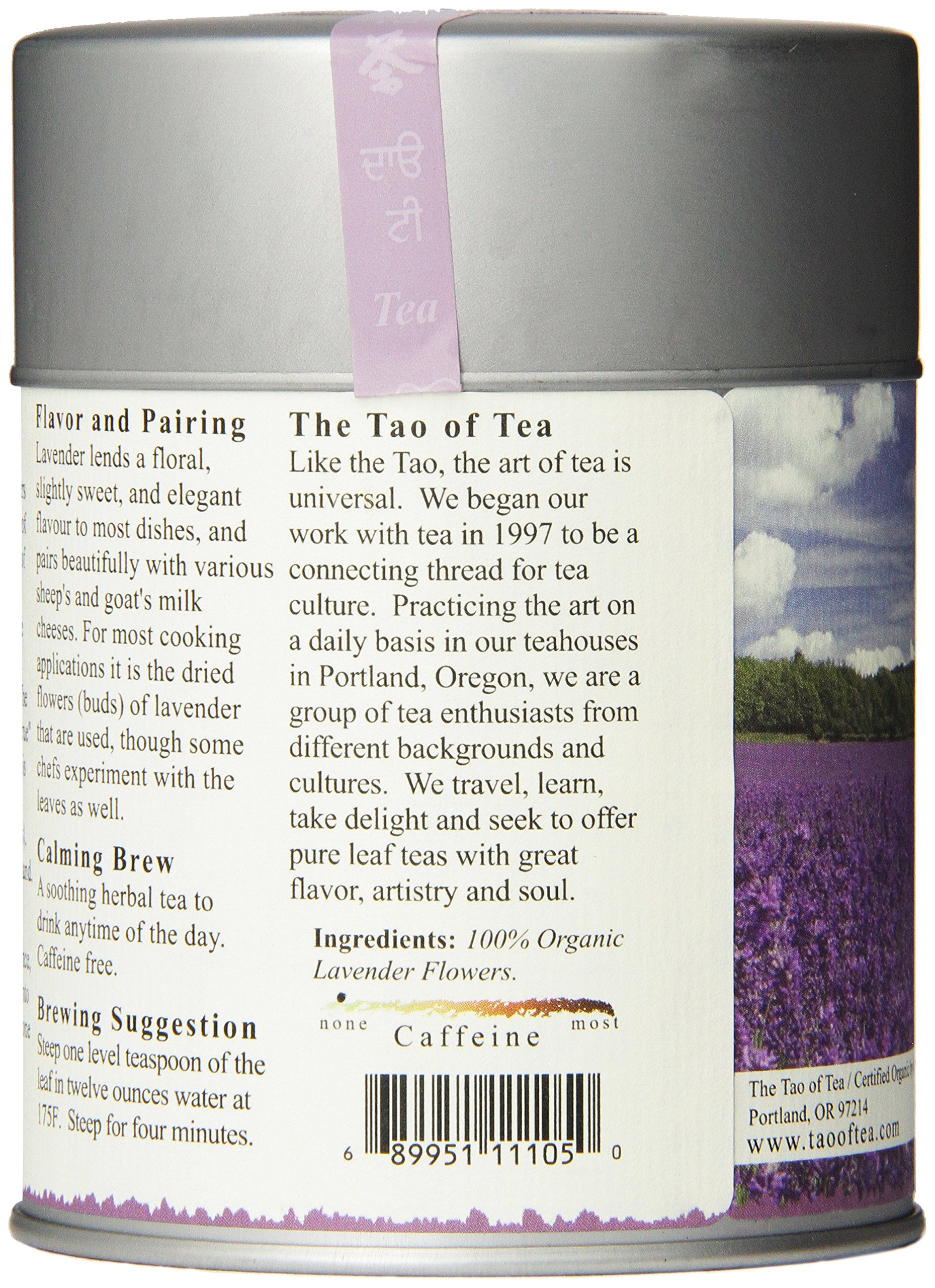 The Tao of Tea lavender tea tin packaging displayed.