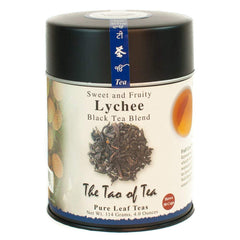 The Tao of Tea Lychee Black Tea loose leaf in a 4oz tin ready to brew