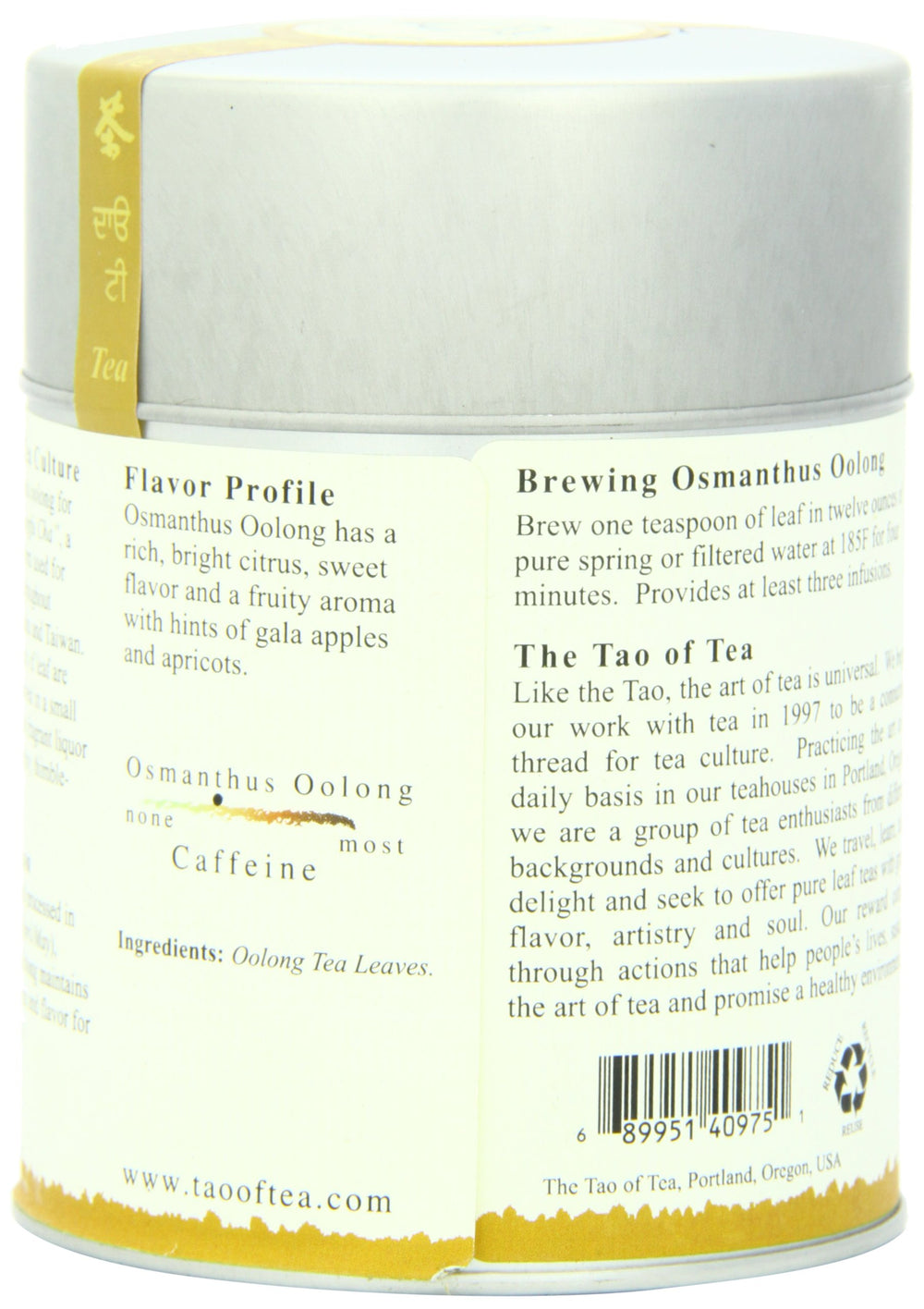 The Tao of Tea Osmanthus Oolong packaging highlighting premium loose leaf
