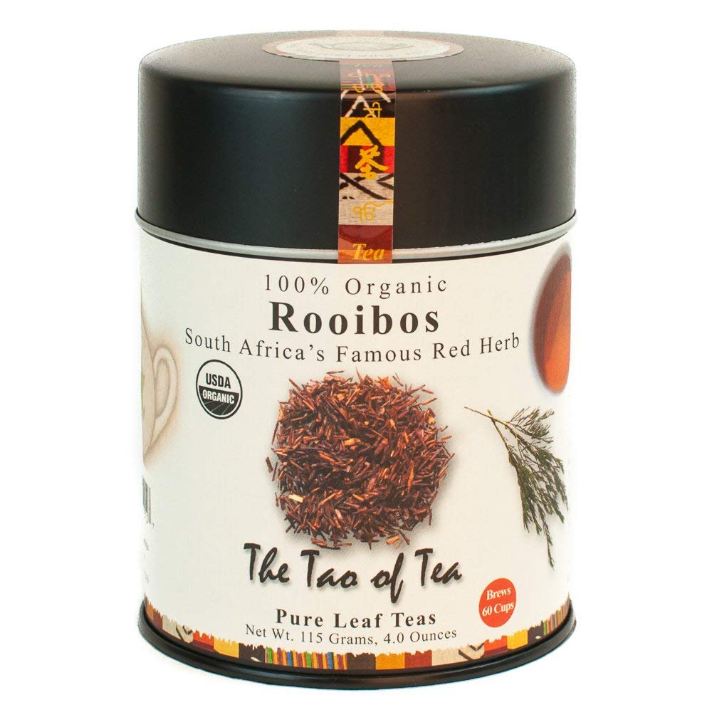 The Tao of Tea Rooibos loose-leaf in a 4 oz tin, rich and inviting.