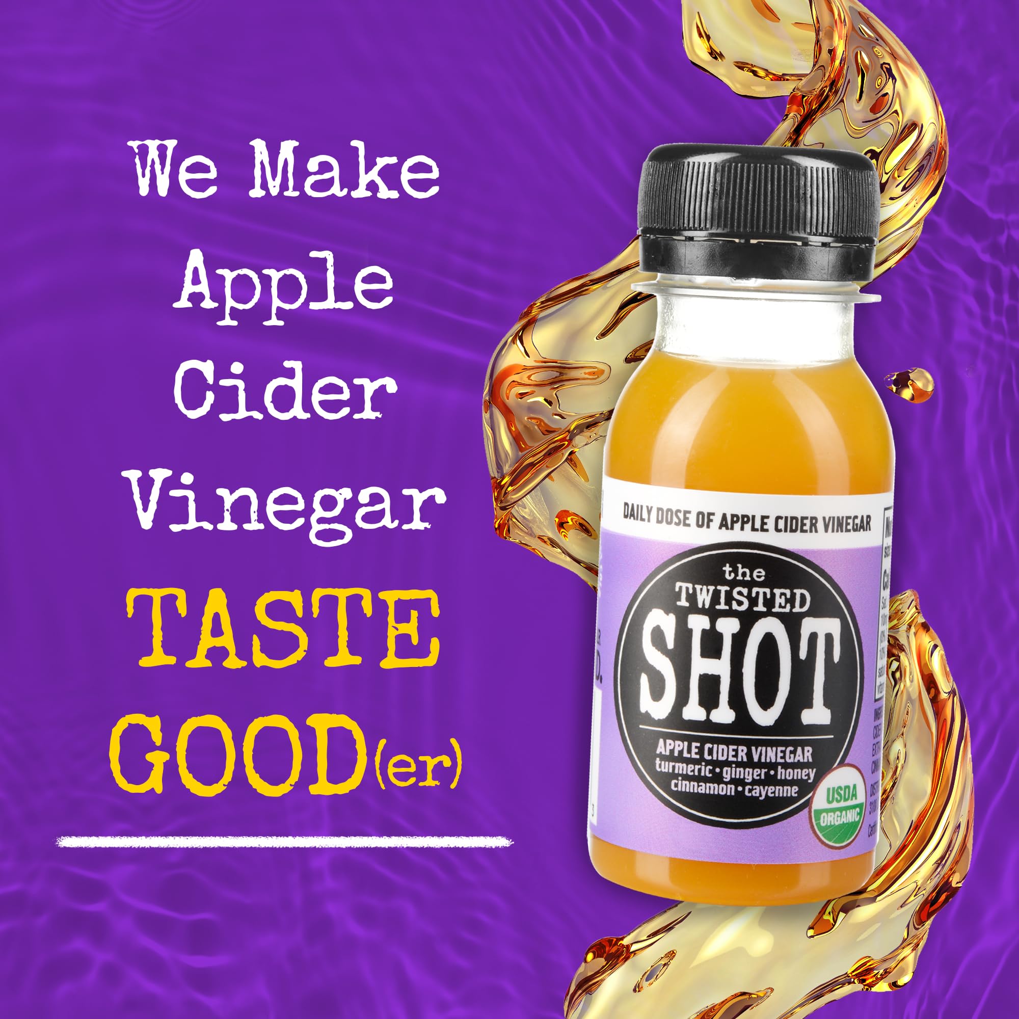 The Twisted Shot bottle pour — smooth, balanced flavor for immunity and gut health.