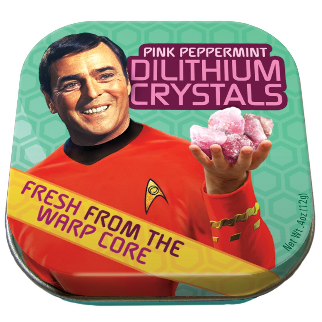 The Unemployed Philosophers Guild Star Trek Dilithium Crystal Breath Mints tin front showing compact freshness