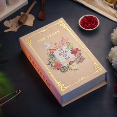 The Vedas Tea Gift Set front view with elegant packaging and colorful teas