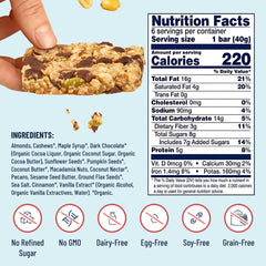 Close-up of a soft chewy YES Nut Bar with dark chocolate chips.
