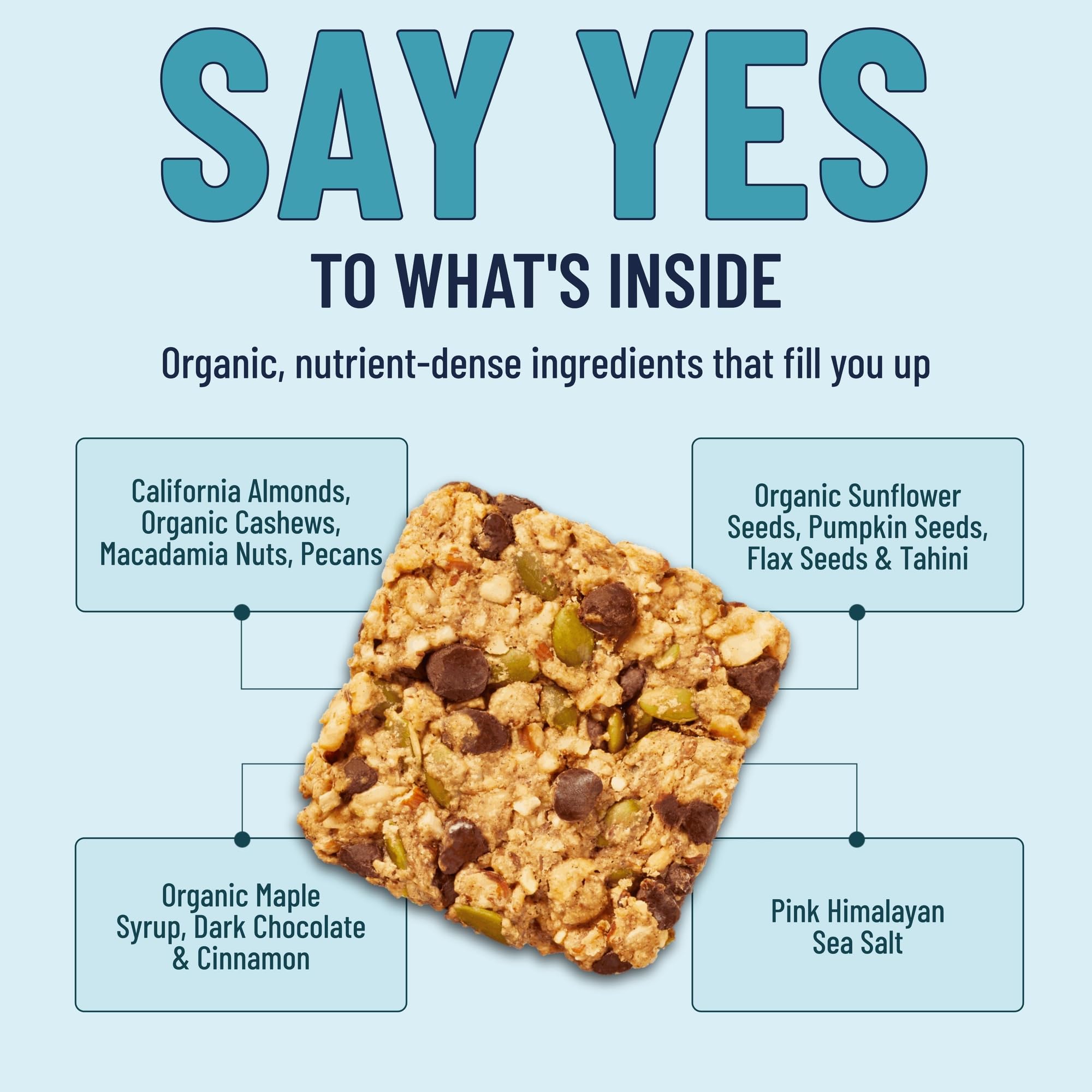 Dark chocolate chips melting slightly in a YES Nut Bar bite.