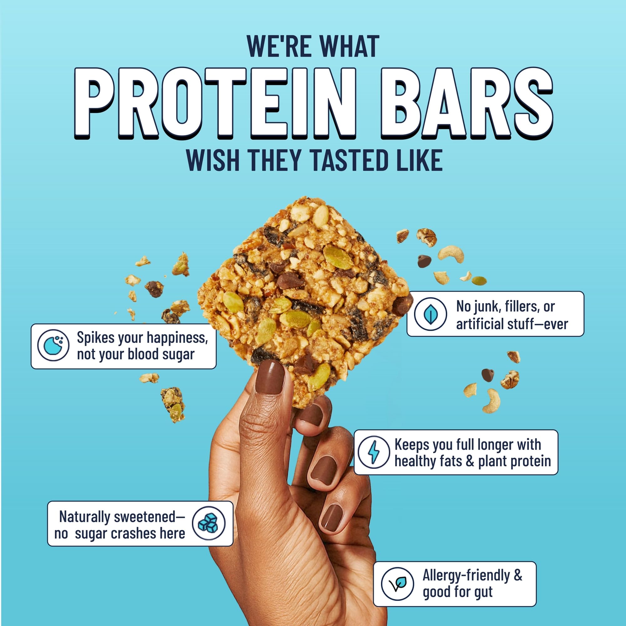 The YES Bar natural ingredients nuts blend focuses on macadamias almonds and cashews.