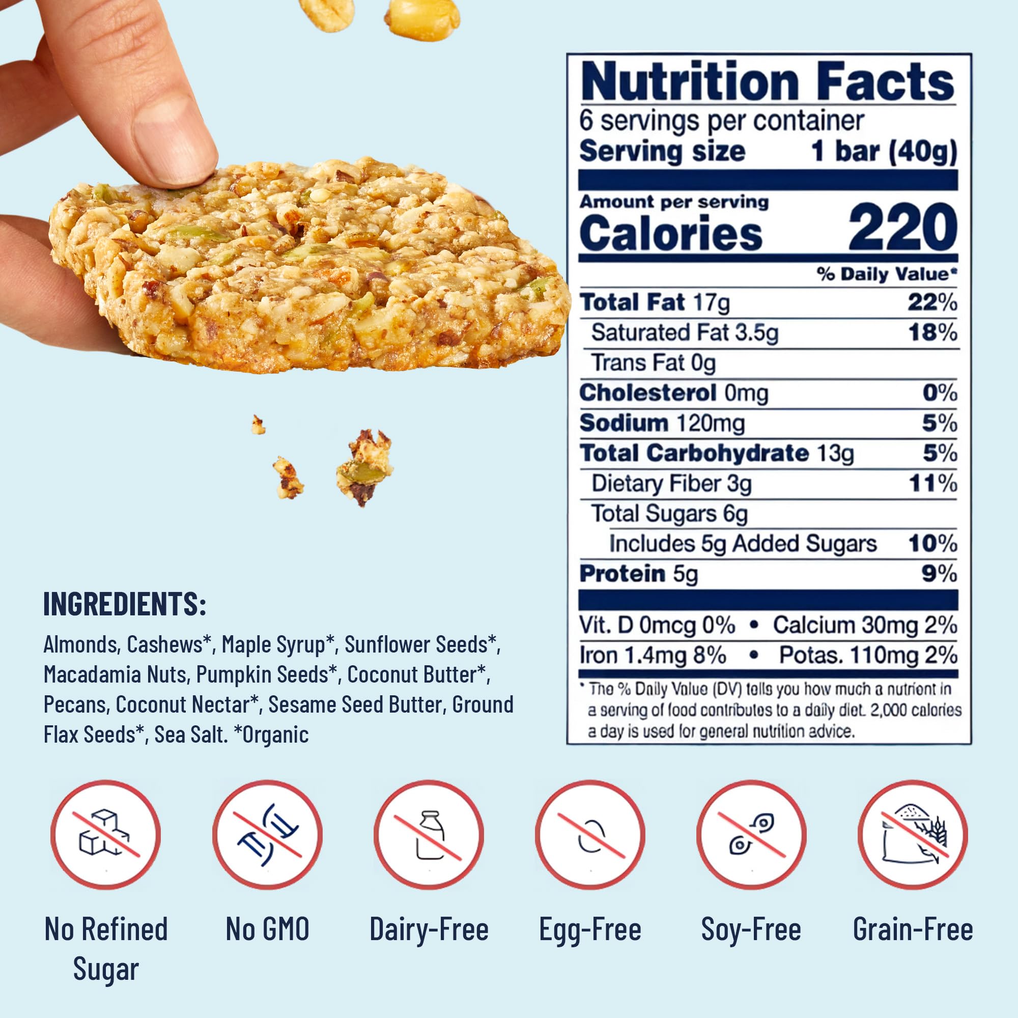 The YES Bar packaging showcases organic ingredients, a gluten-free promise, ideal for on-the-go snacking.
