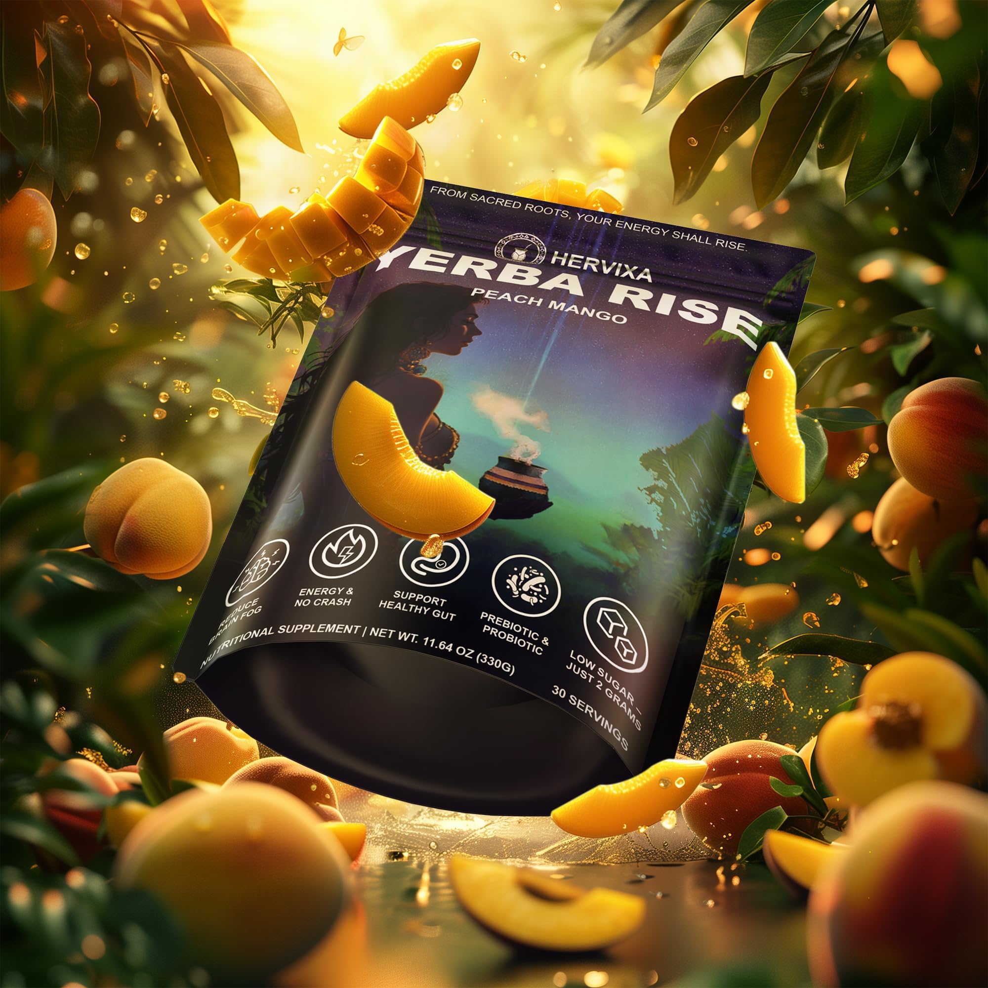 2g sugar indicator beside THEANECHO peach mango flavor