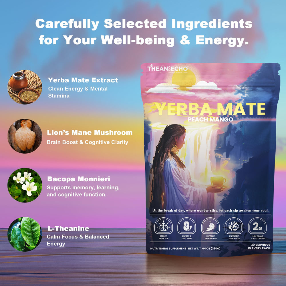 THEANECHO Yerba Mate Peach Mango Tea aroma and flavor deliver fruit-forward refreshment.