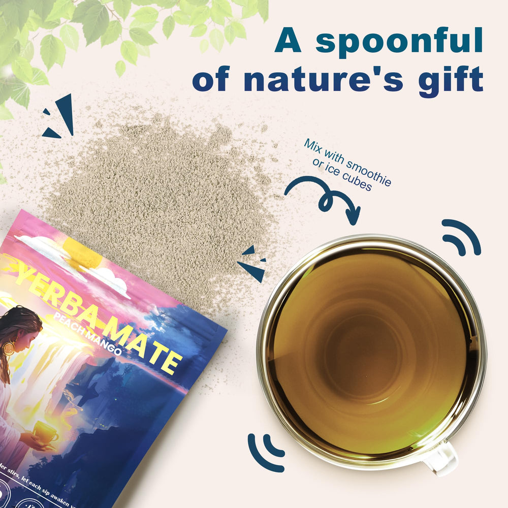 THEANECHO Yerba Mate Peach Mango Tea ingredients display organic, plant-based purity.