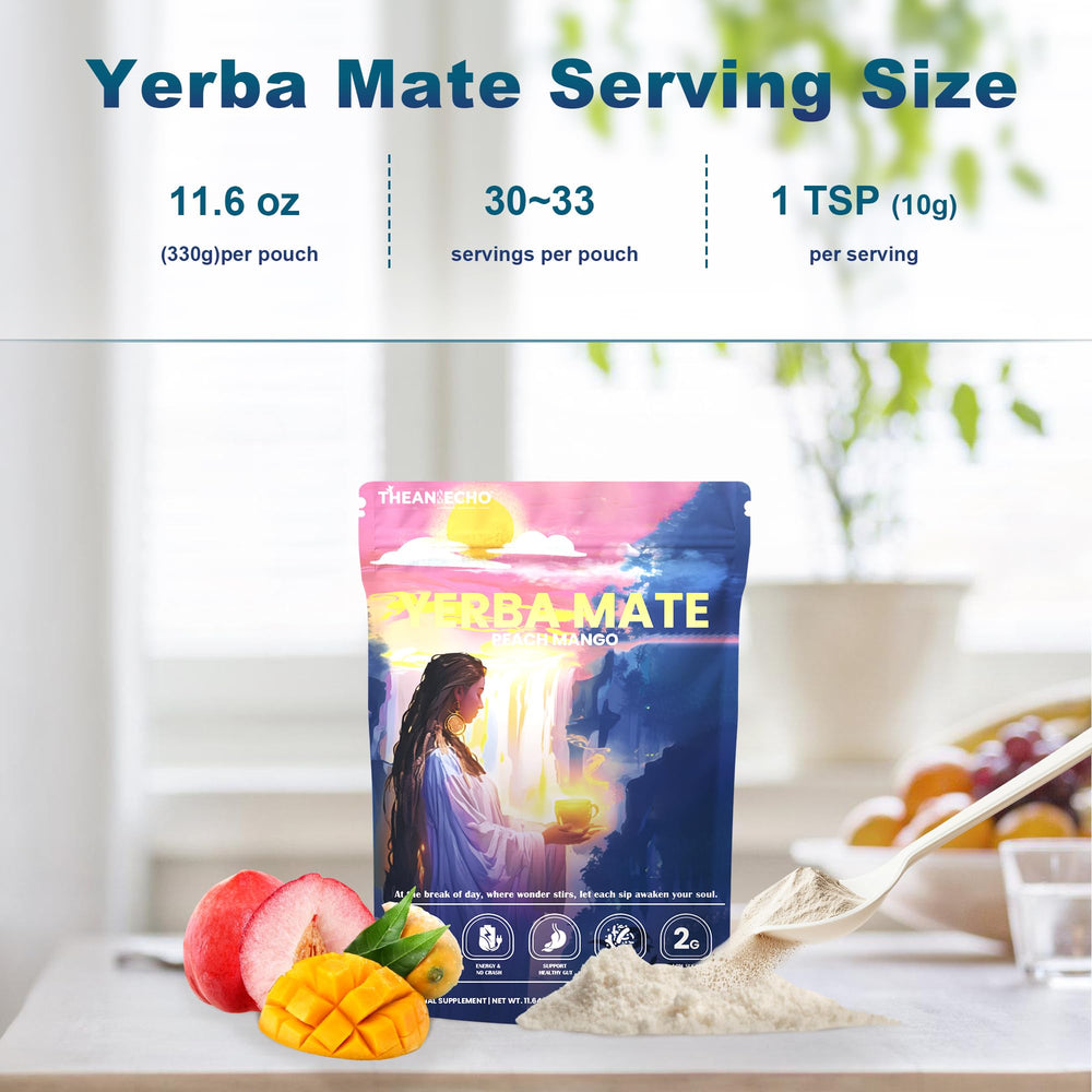 THEANECHO Yerba Mate Peach Mango Tea refreshing day companion for focus.