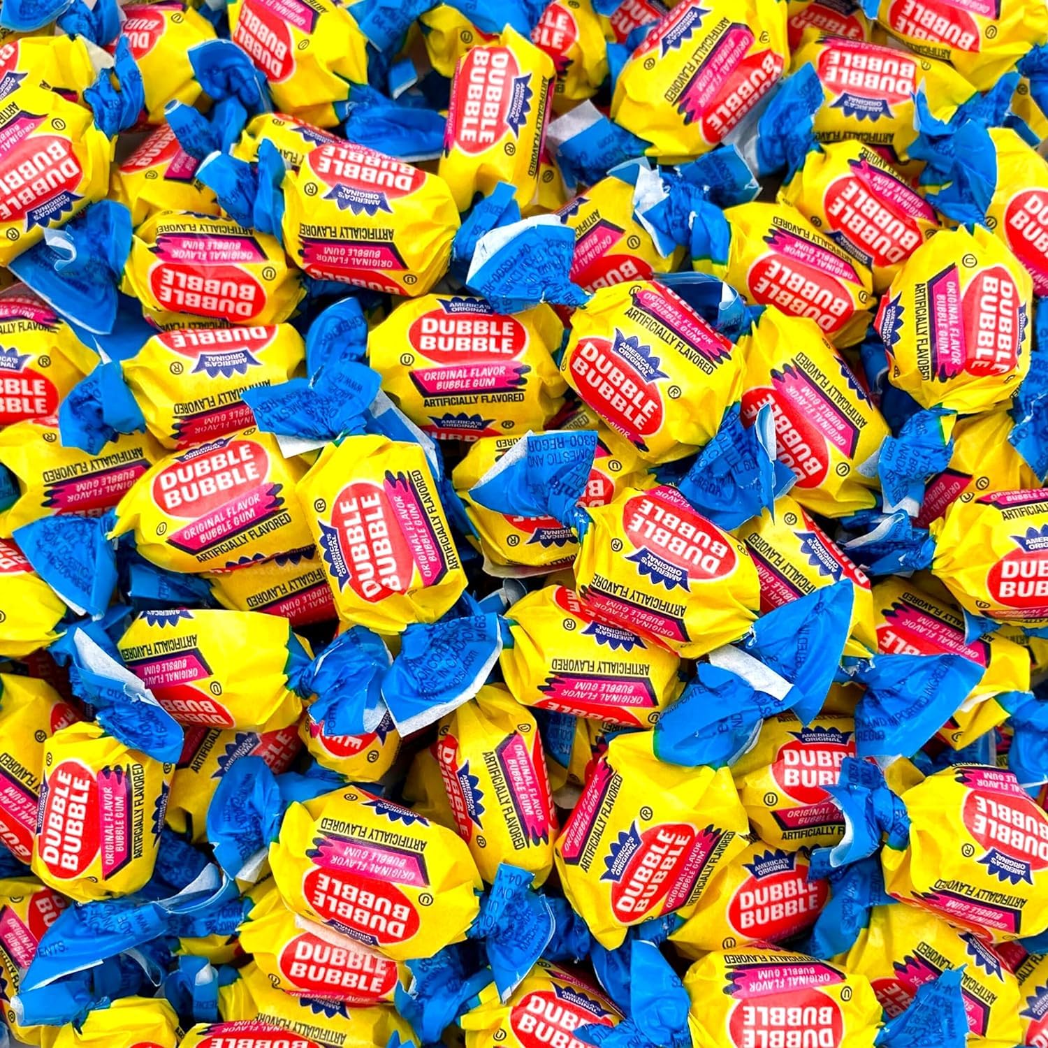TheCandyCo Dubble Bubble original bag showing pink chunk gum for nostalgic snacking.