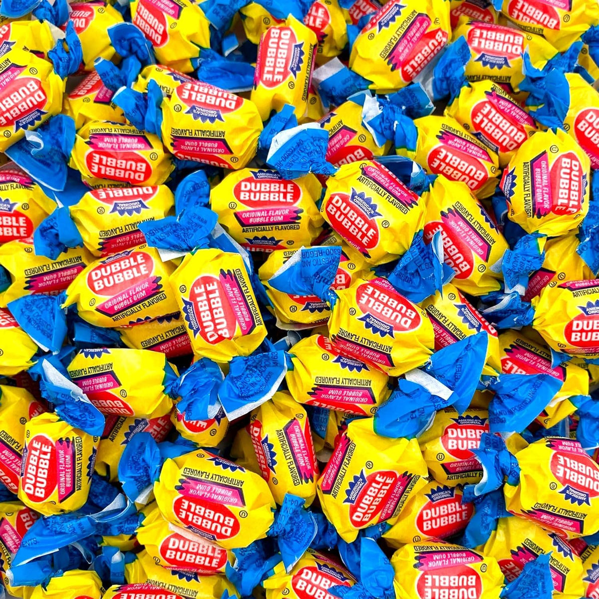 TheCandyCo Dubble Bubble original bag showing pink chunk gum for nostalgic snacking.