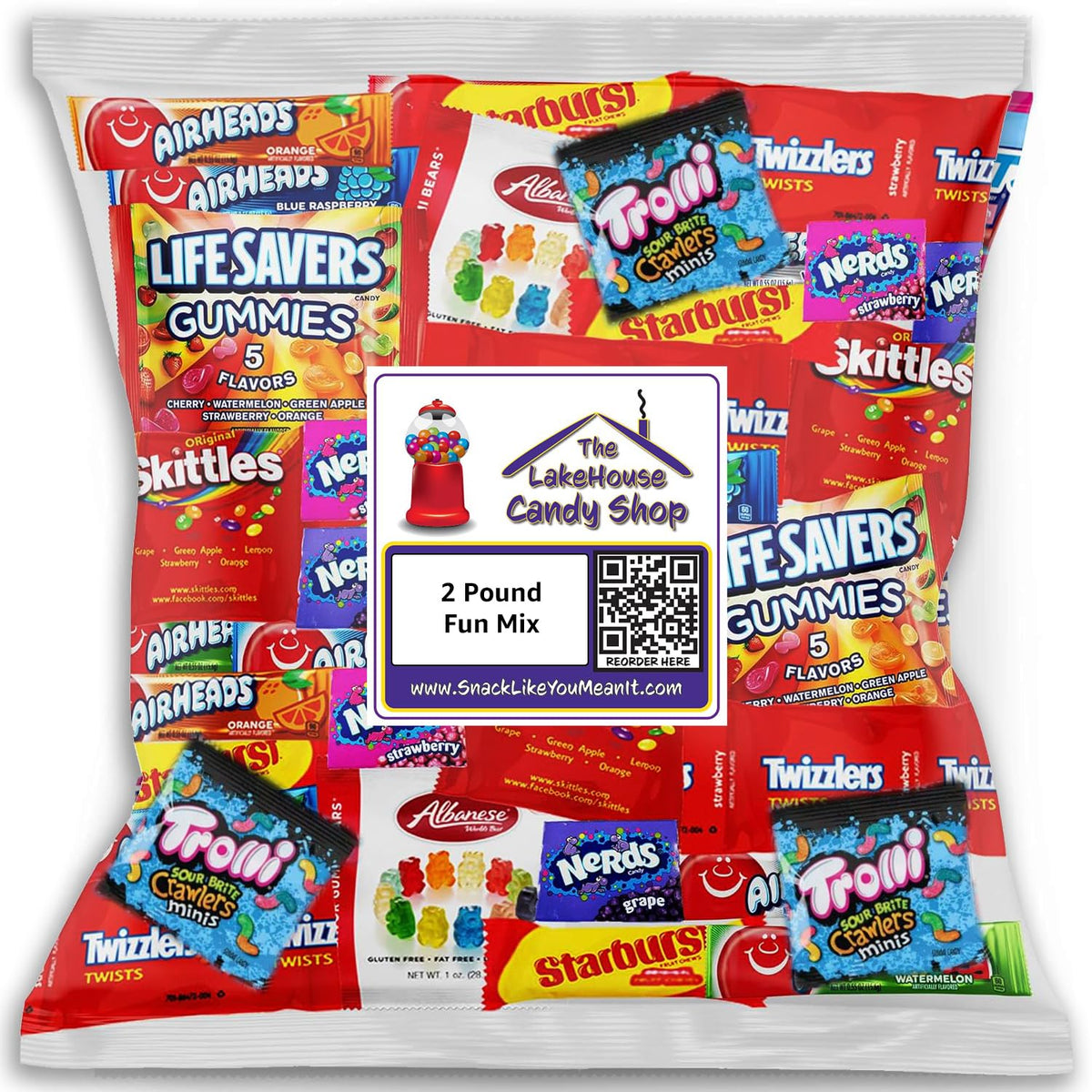 The LakeHouse bulk candy with Starburst and Skittles, perfect for sharing.