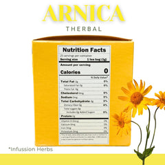 Therbal Arnica tea bags in box, convenient caffeine-free brewing