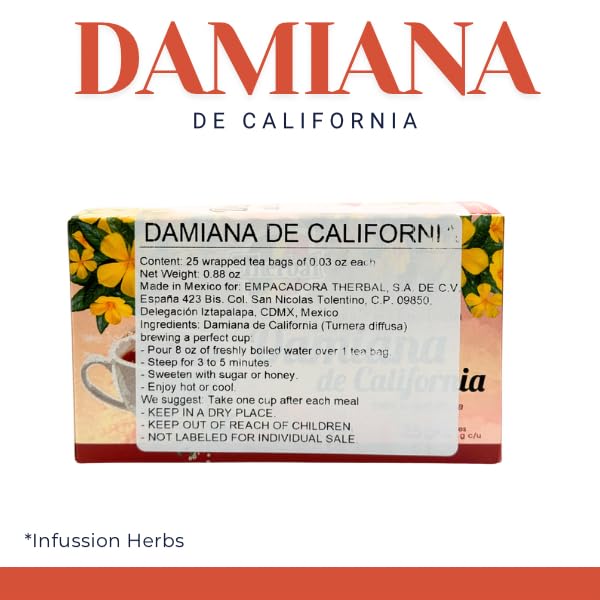 Therbal Damiana California tea steeping in cup with fragrant aroma.