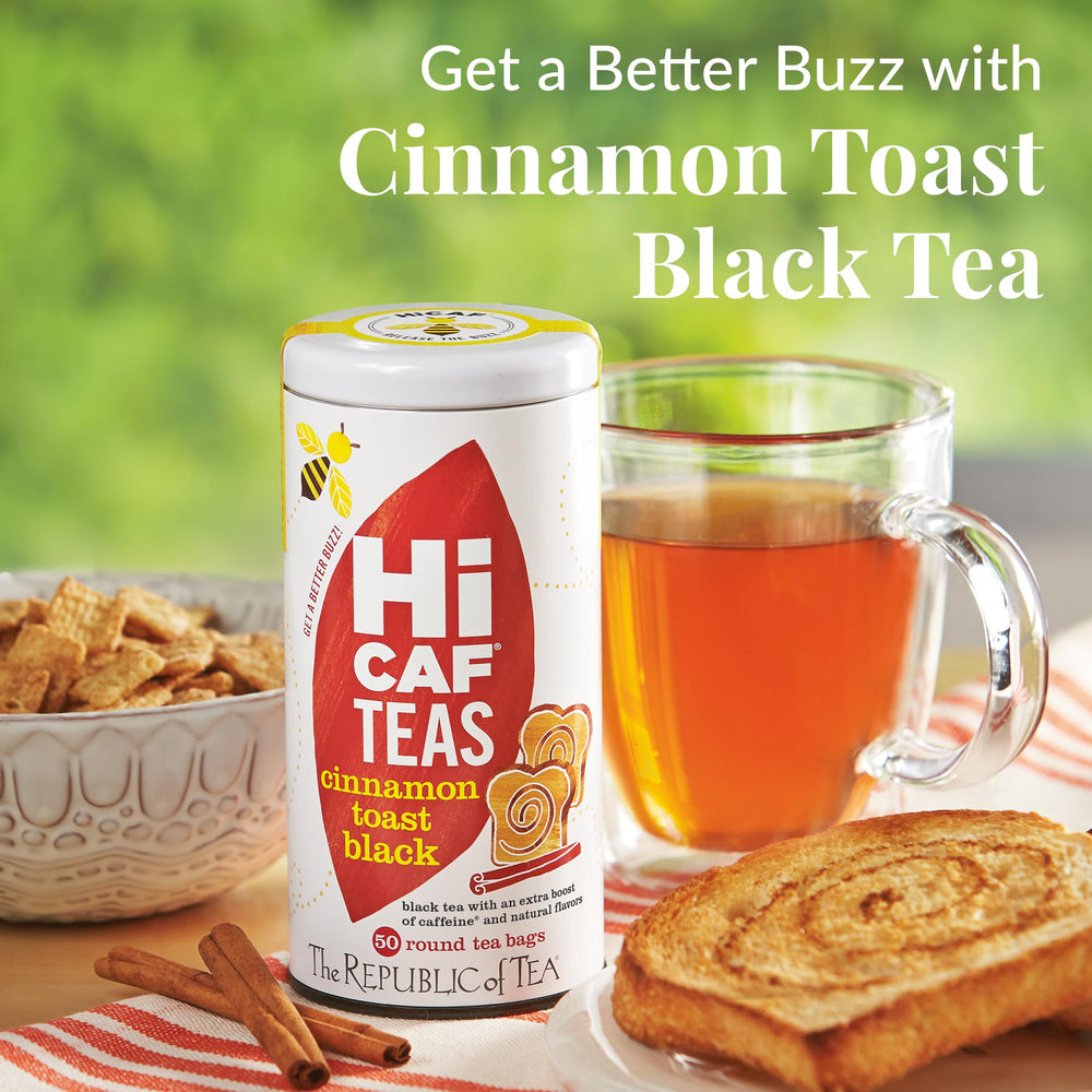 The Republic of Tea HiCAF Cinnamon Toast steaming cup signals focused sipping.