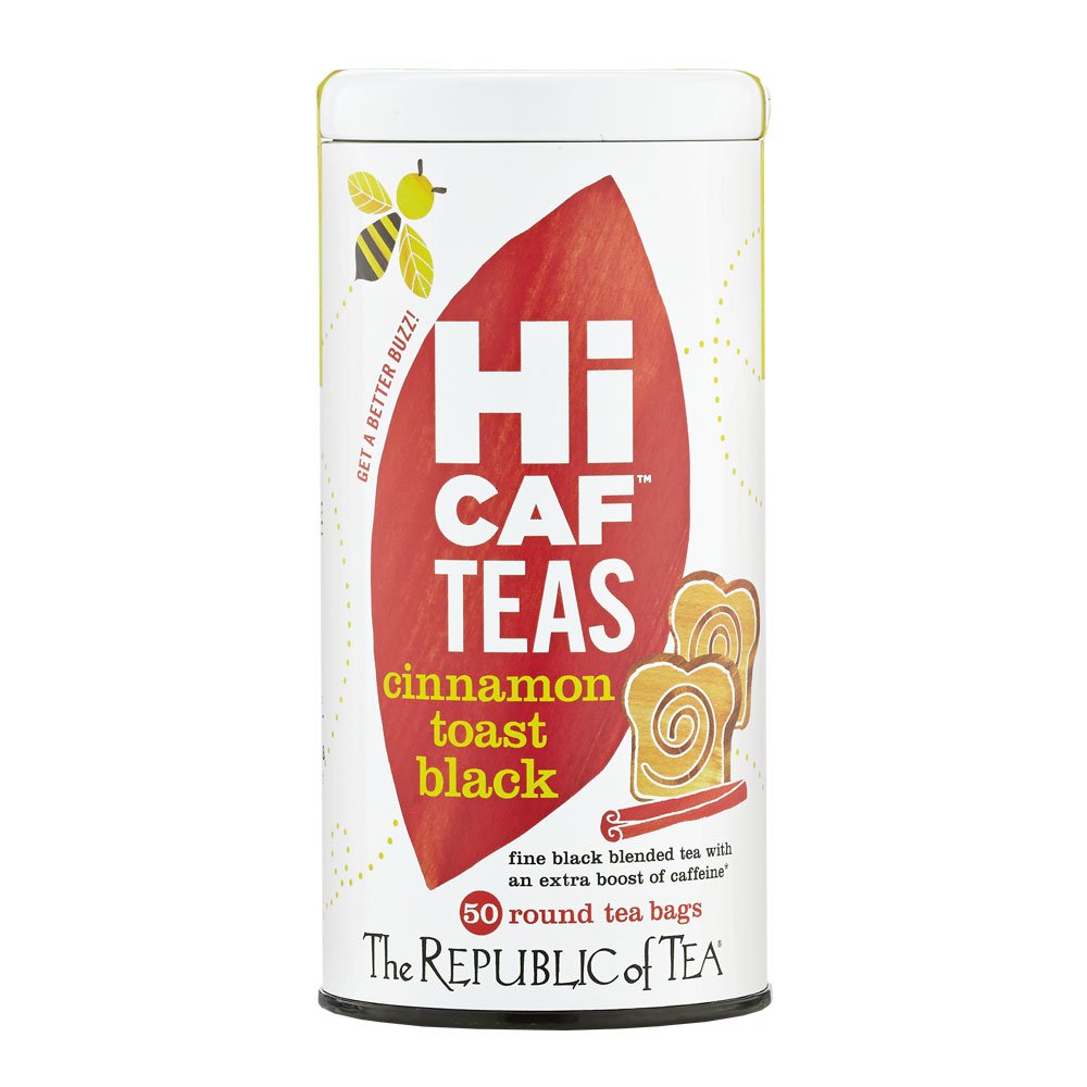 The Republic of Tea HiCAF Cinnamon Toast tea bags deliver bold aroma for a lively morning.