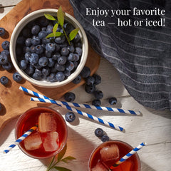 Close-up of fresh blueberries highlights natural blueberry flavor in the blend.