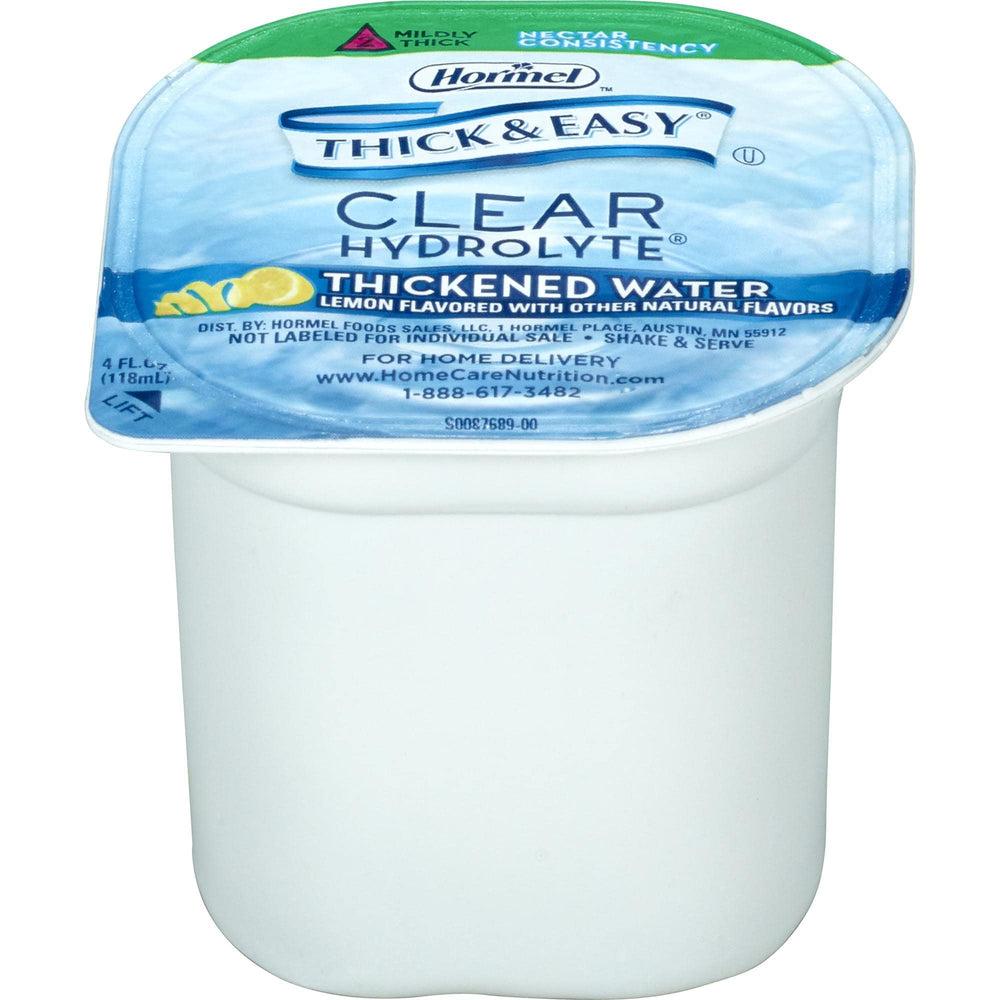 Thick & Easy Hydrolyte water with electrolytes image highlights clear thickened texture