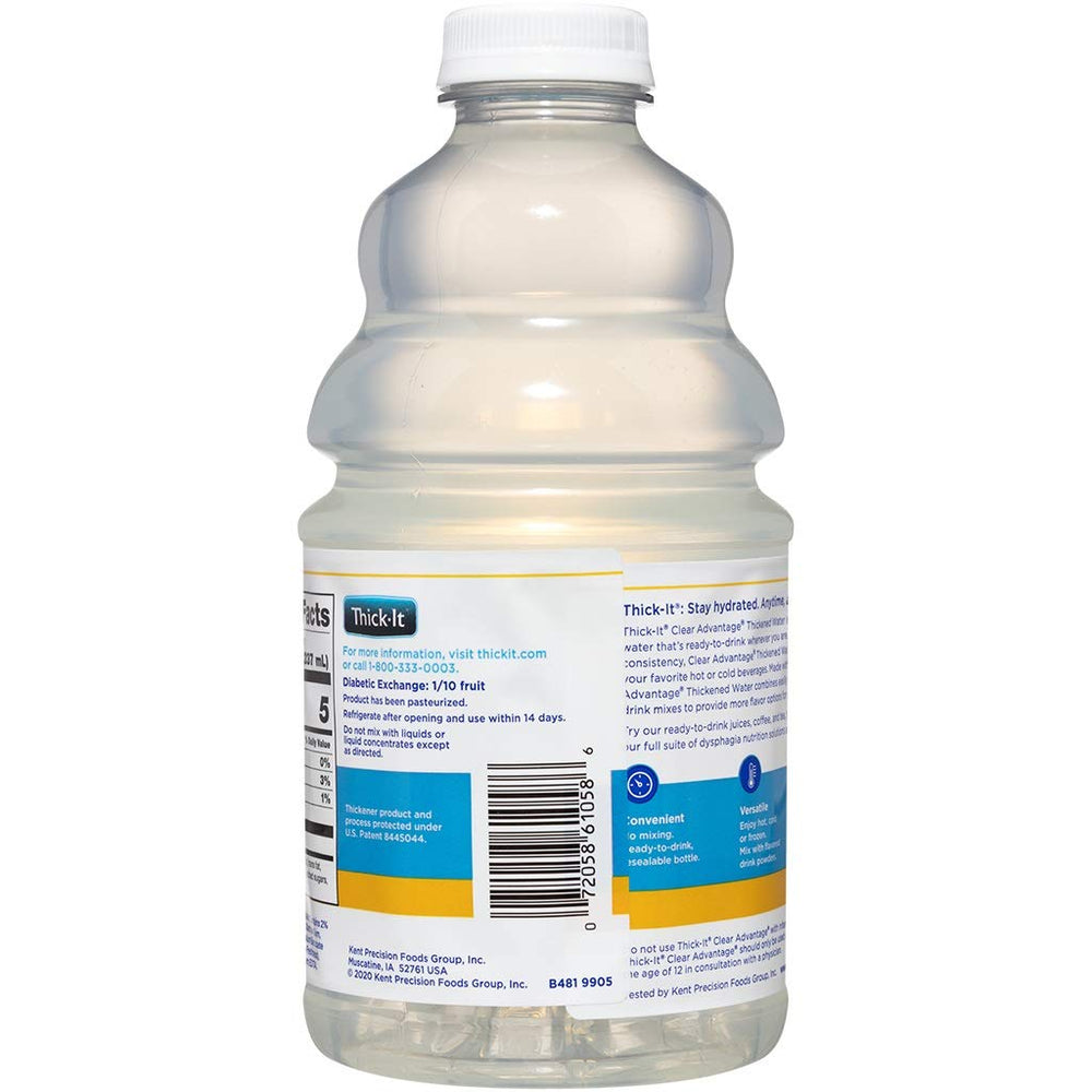 Thick-It Clear Advantage bottle honey consistency indicates moderately thick texture.