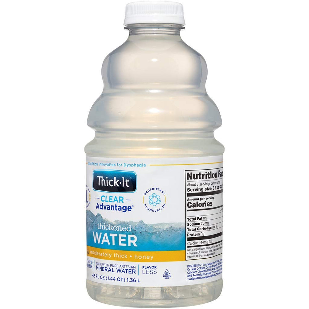 Thick-It Clear Advantage bottle label close-up showing sugar-free formula.