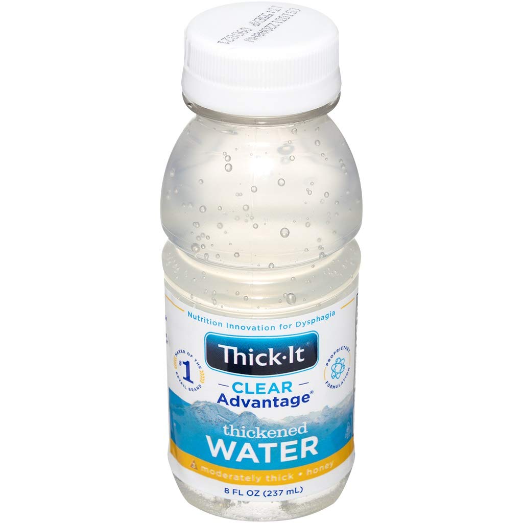 Thick-It Clear Advantage label close-up with kosher and gluten-free icons.
