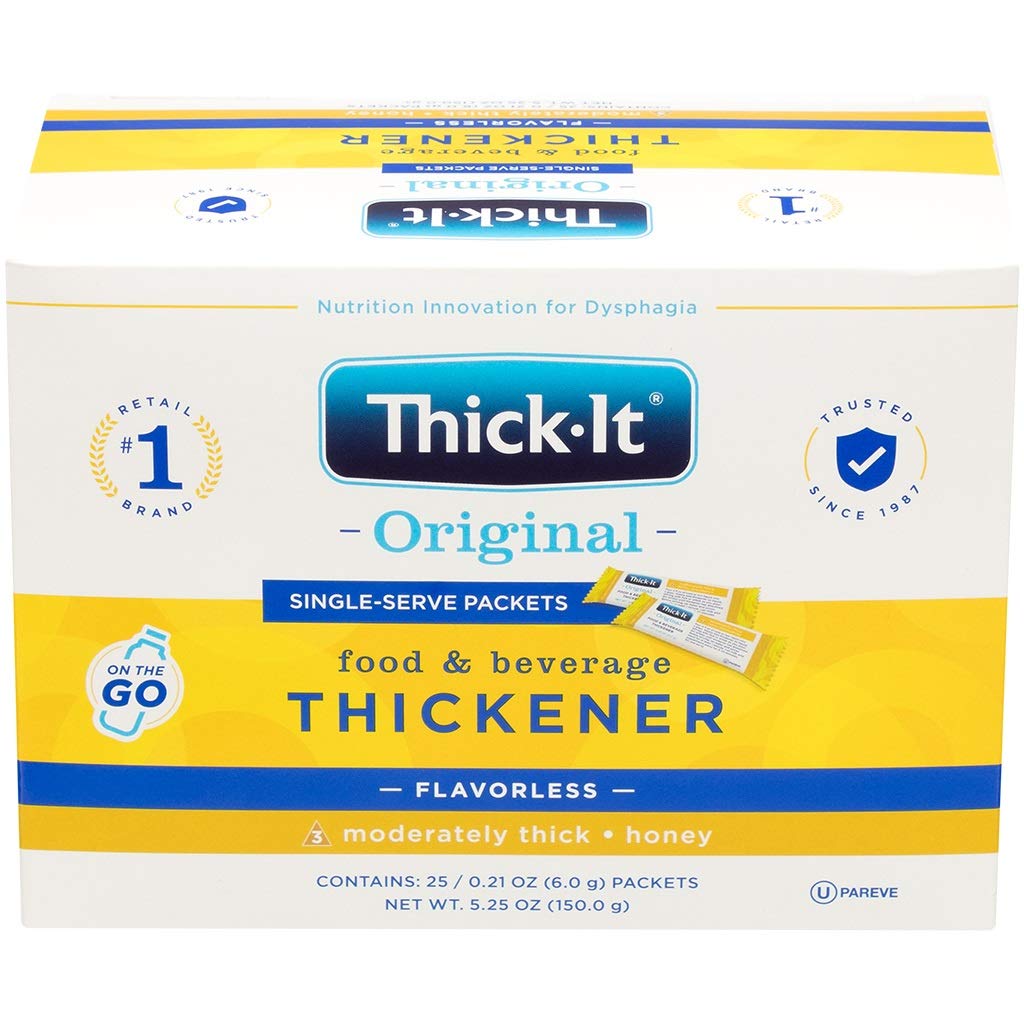Thick-It Original packet dispensing quickly for smoother beverages.