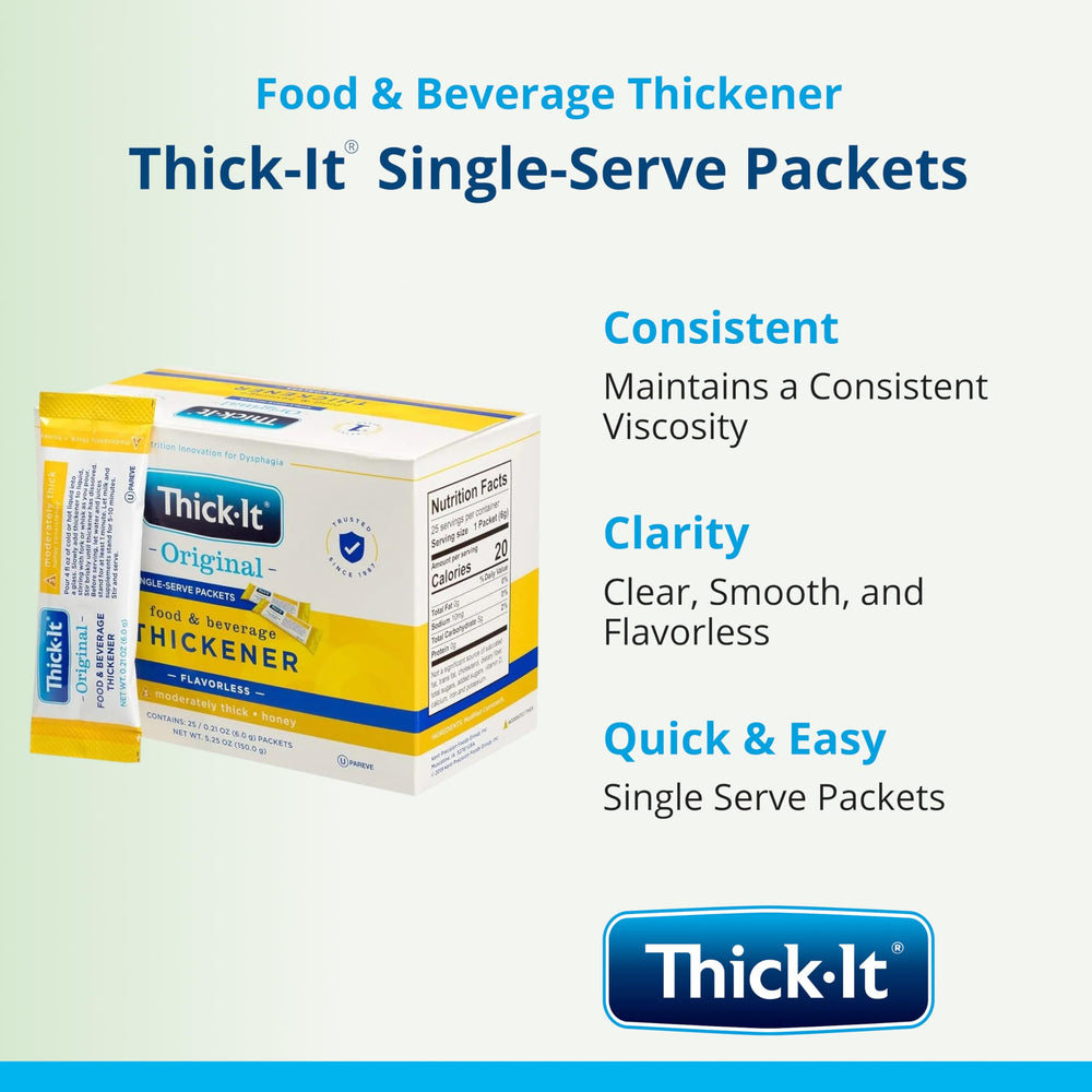 Thick-It Original packet dissolves easily in soup for consistent texture.
