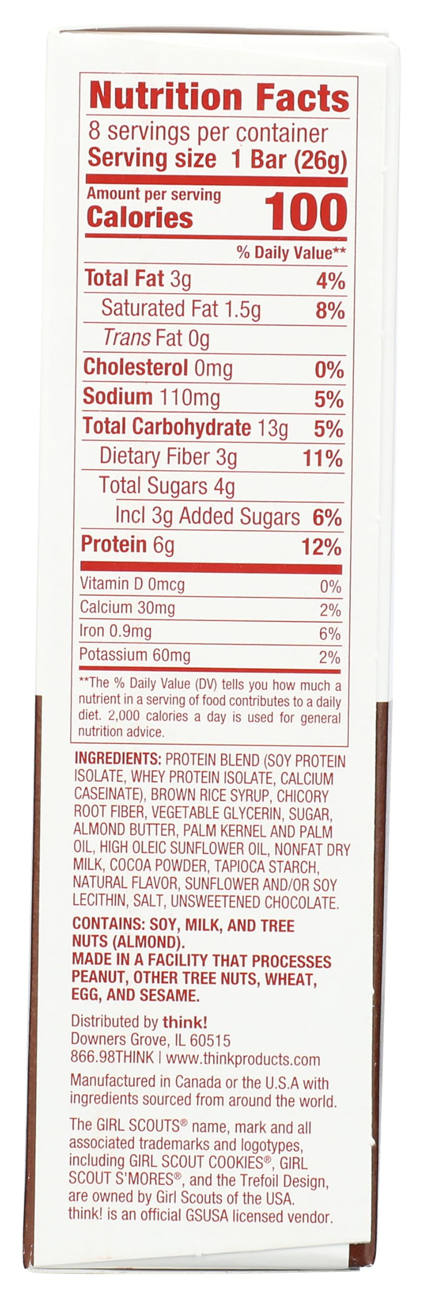 Think! Bar Minis Girl Sct Smore closeup reveals chewy texture and rich cocoa aroma.