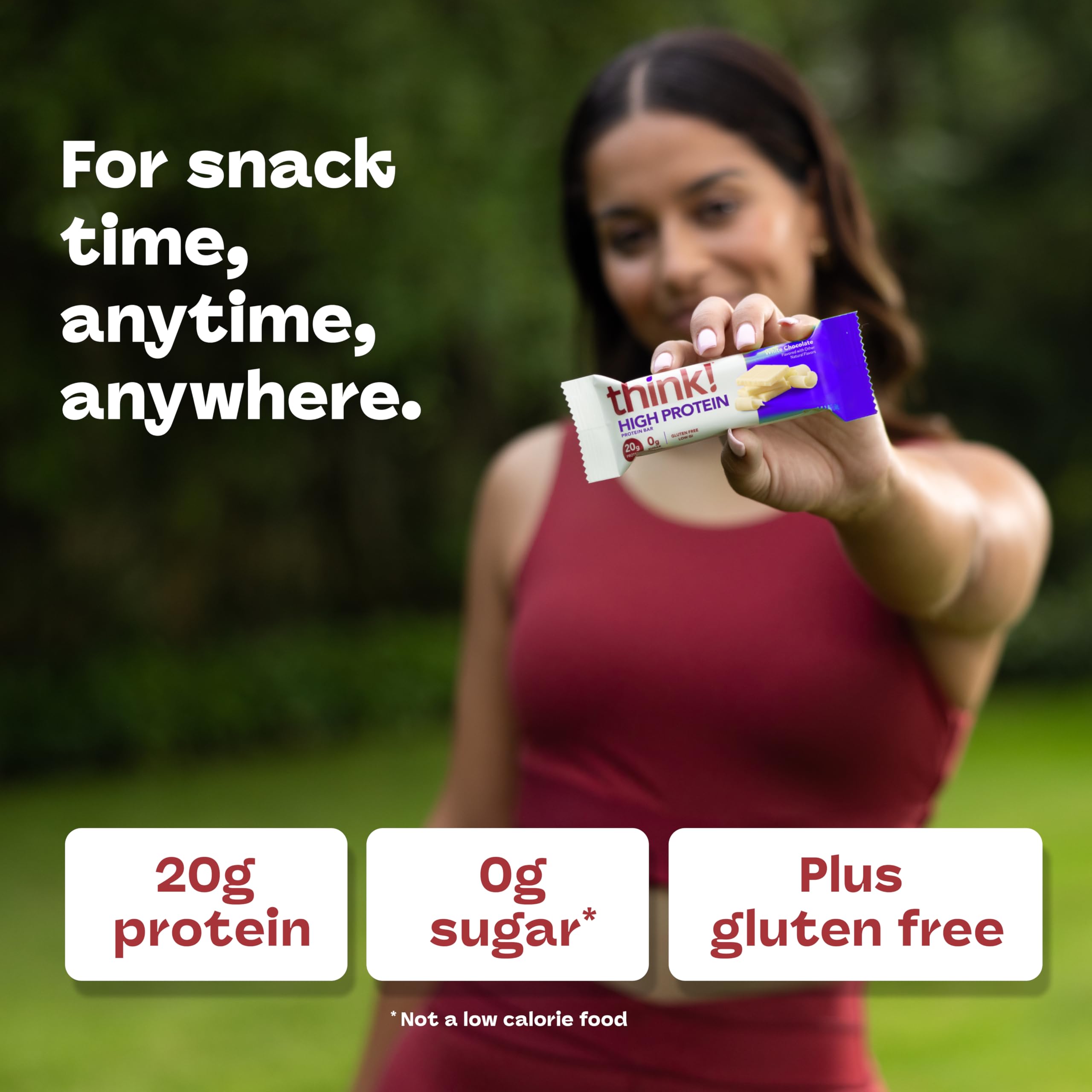 Think! nutrition facts panel shows 20 g protein per bar