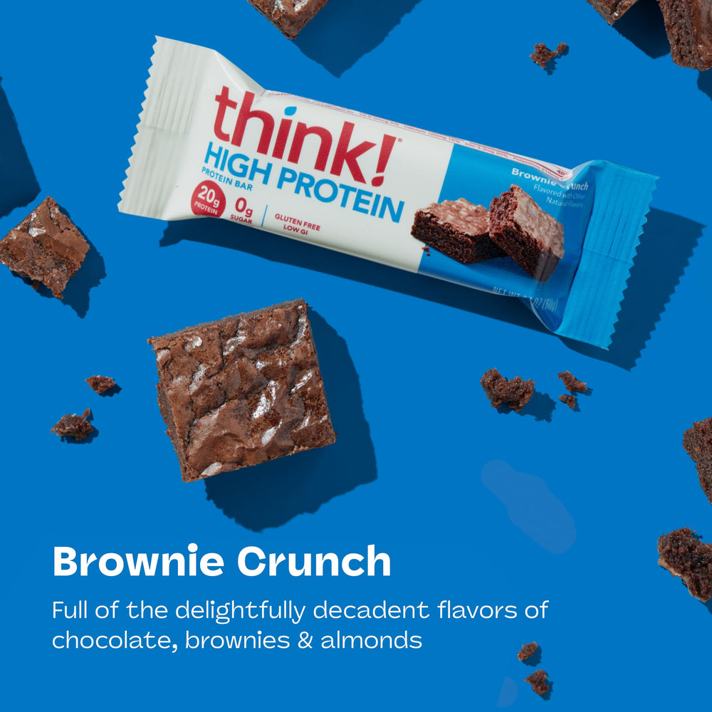 Close-up of Think! Brownie Crunch bar with chocolate chunks.