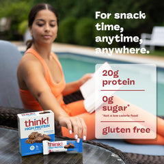 Think! Brownie Crunch bar with fruit for a balanced snack.