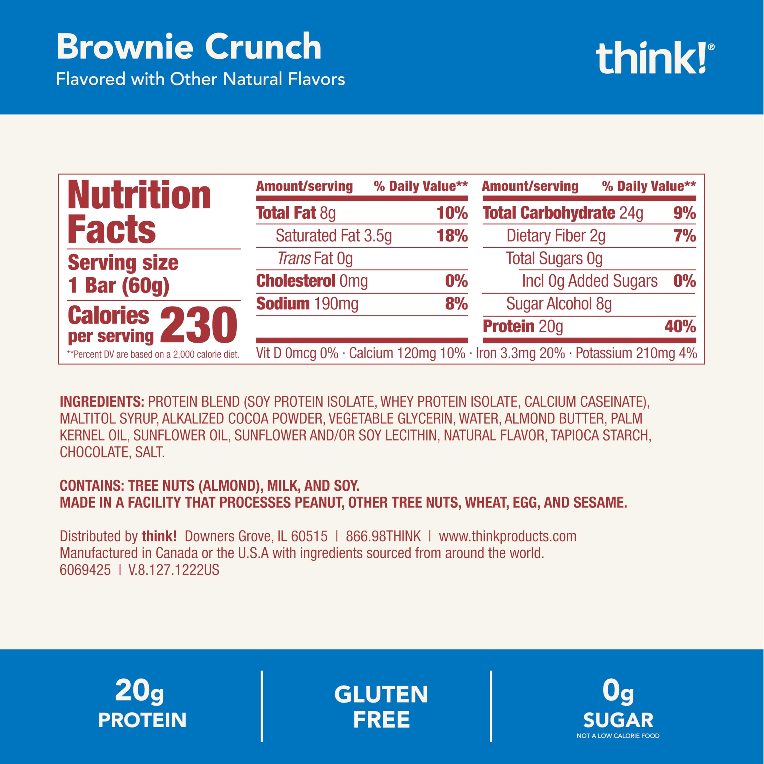 Think! Brownie Crunch bar packaging with multiple bars.
