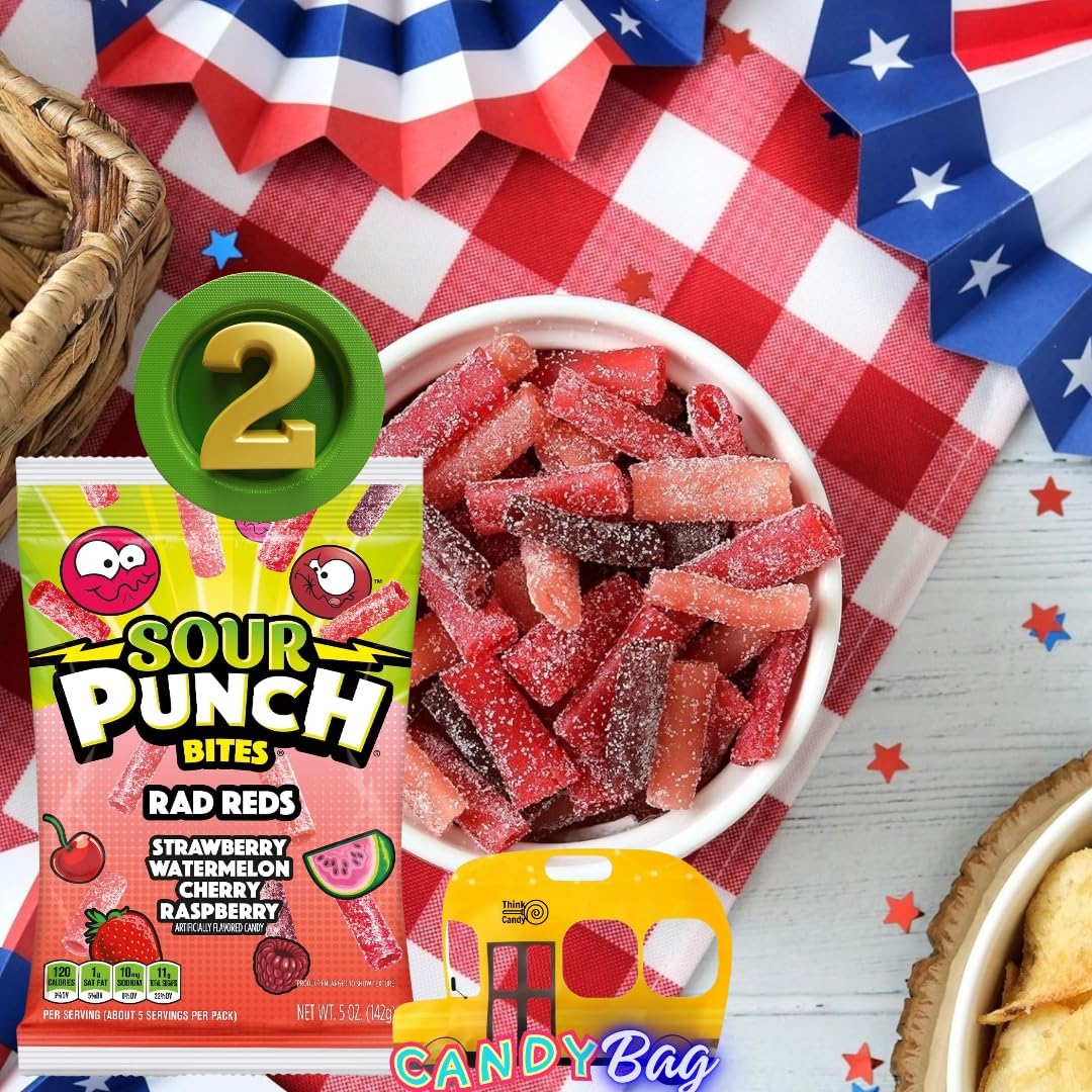 Think Candy Sour Punch Bites Rad Reds soft chewy texture boosts snack appeal.