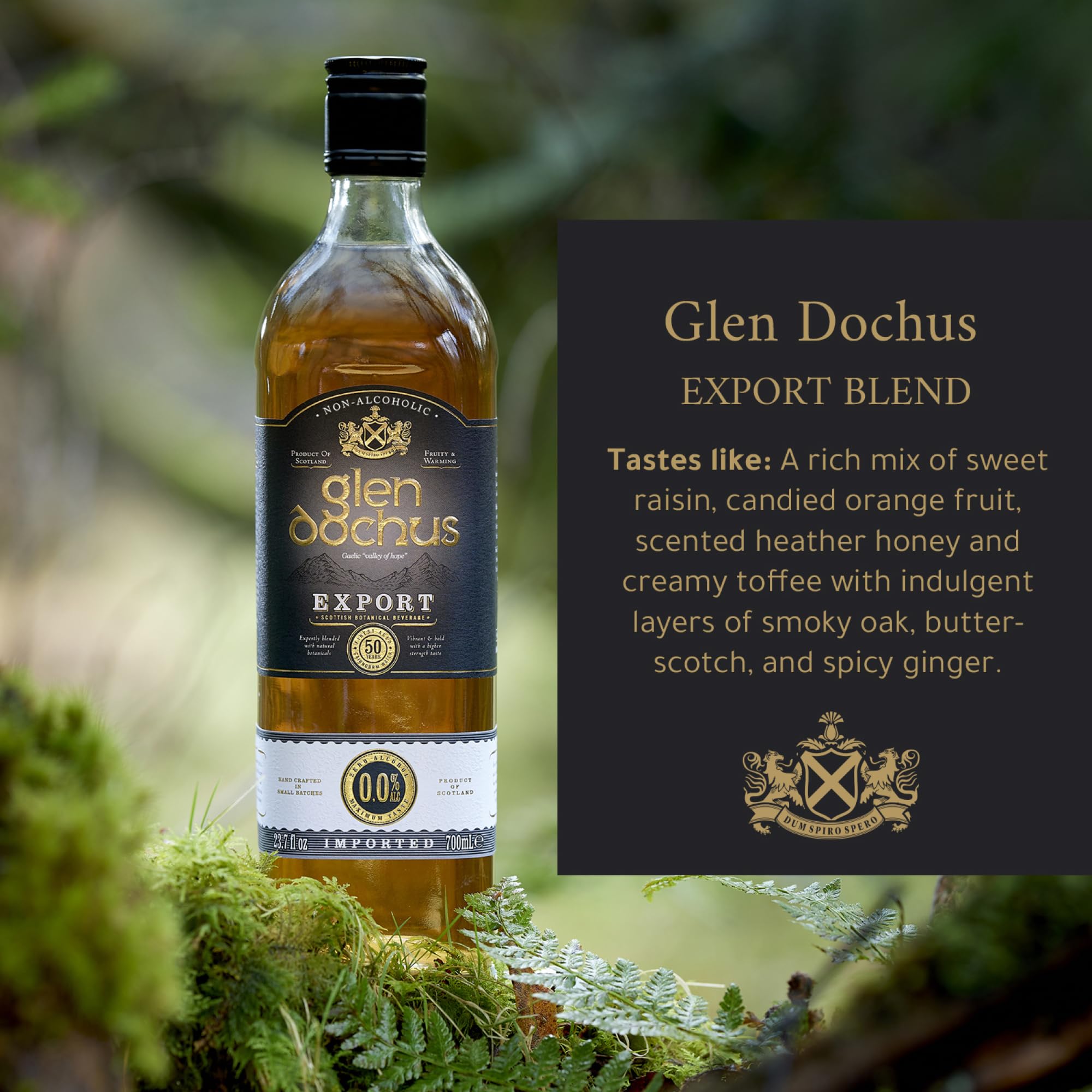 Glen Dochus Export Blend label closeup shows heritage and quality