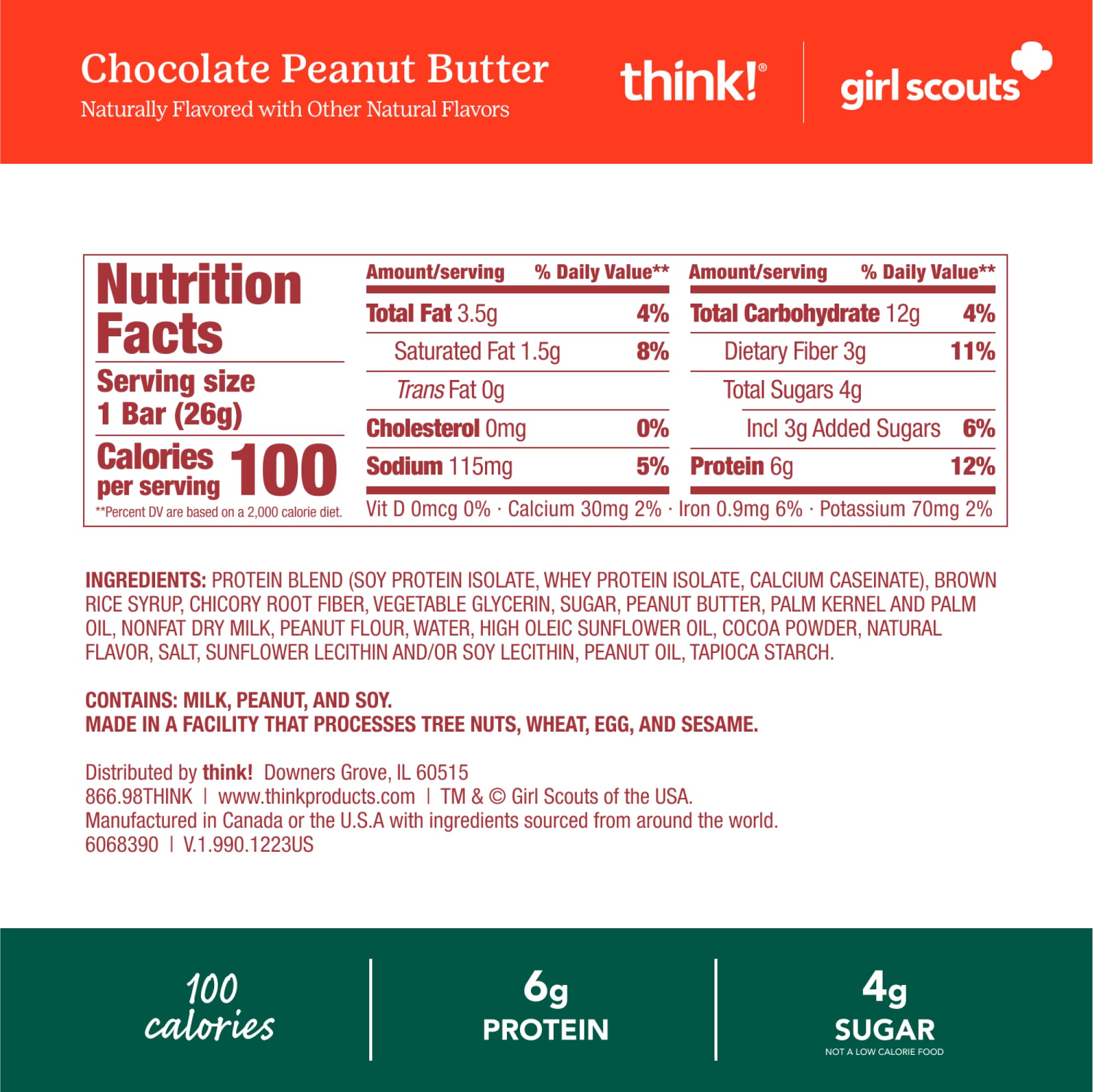 think! Girl Scout Minis bar close-up reveals creamy peanut butter center.