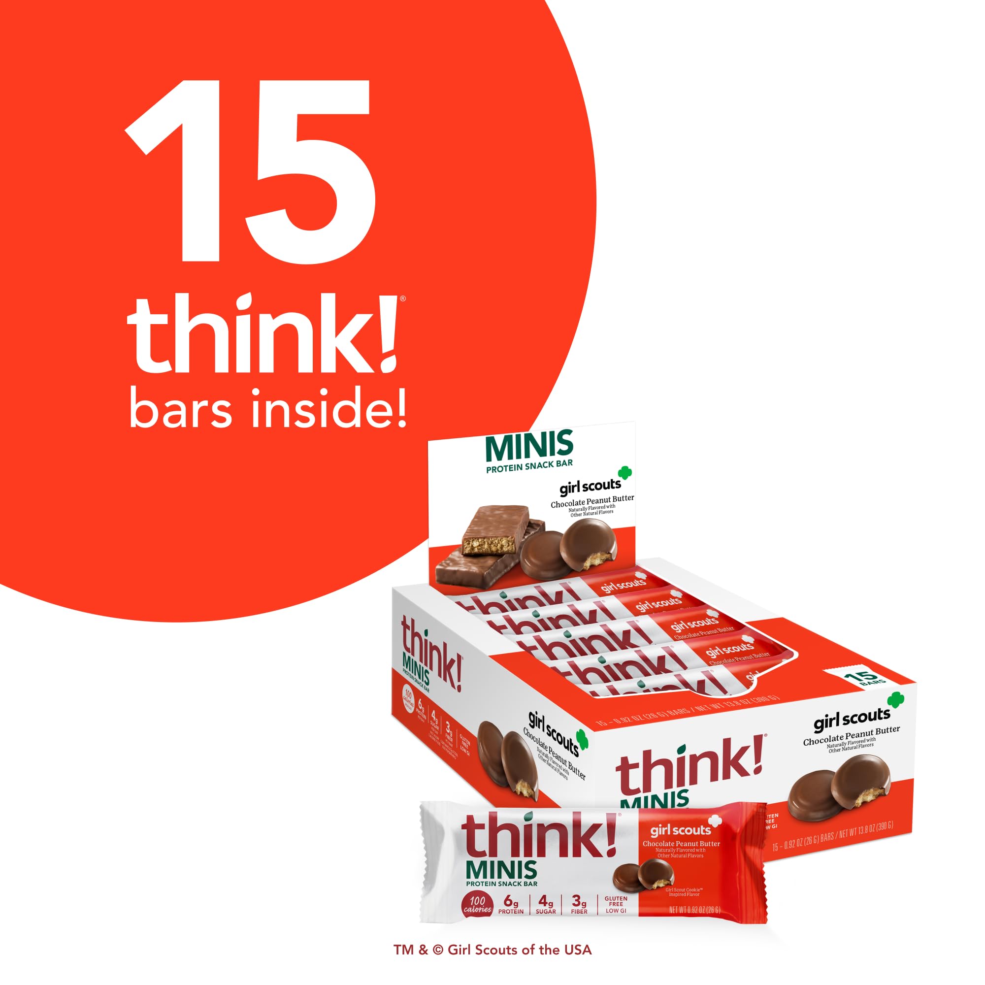 think! Girl Scout Minis texture highlights smooth coating and chewy bite.