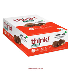 think! Girl Scout Minis packaging showcases chocolate peanut butter flavor and 100 calories per bar.