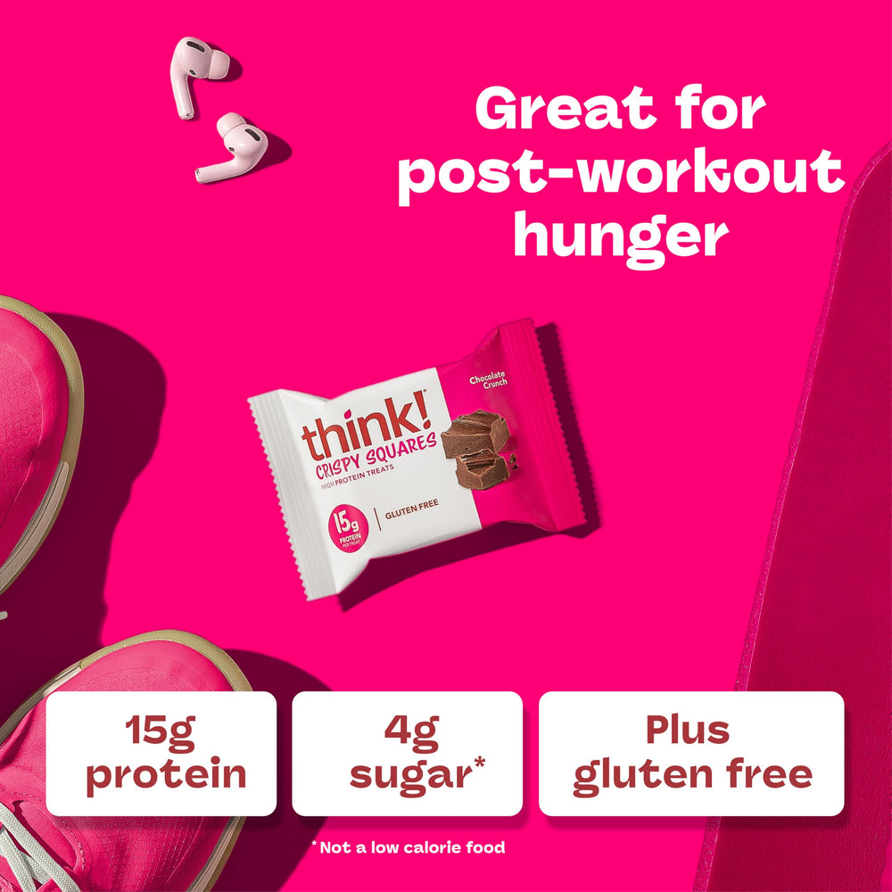 Think! Crispy Squares in gym bag for post-workout fueling.