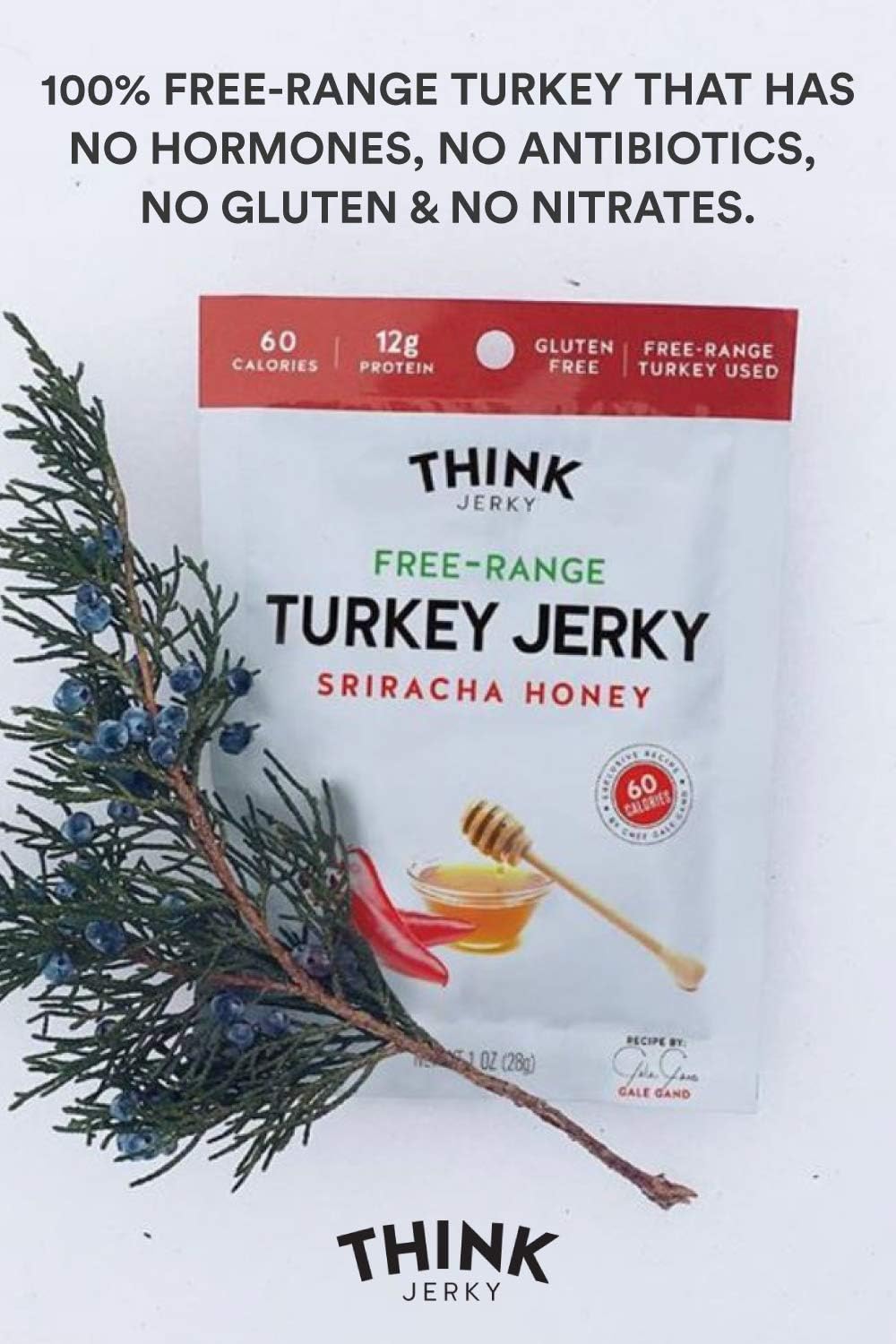Think Jerky chef-crafted label communicates award-winning quality and gourmet flavor.