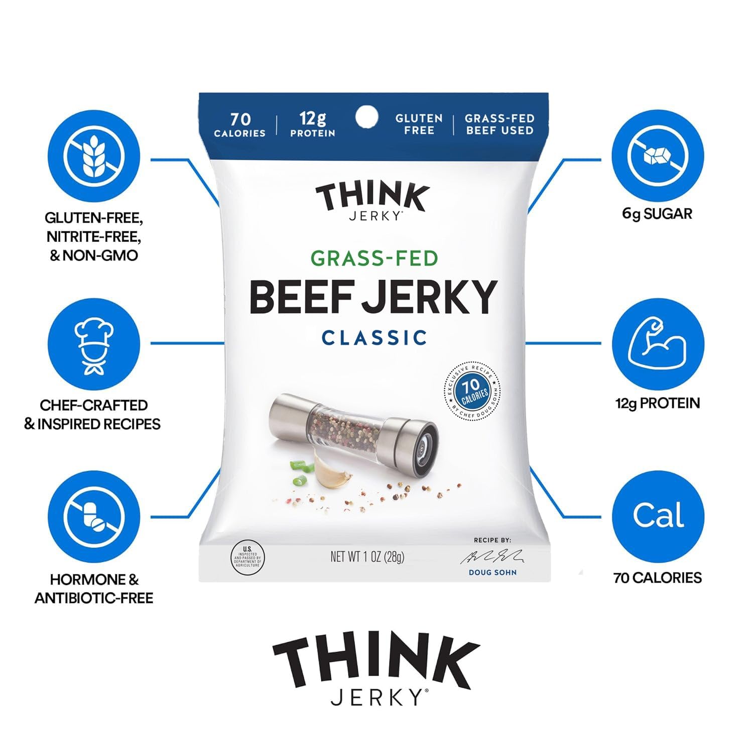 Think Jerky Classic Beef Jerky nutrition facts for a low-calorie protein option.