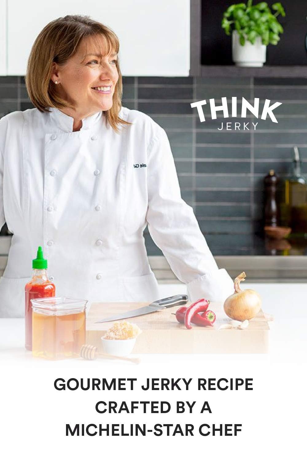 Think Jerky gluten-free and nitrate-free badge signals clean, snack-friendly ingredients.