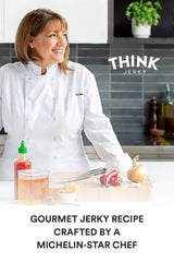 Think Jerky gluten-free and nitrate-free badge signals clean, snack-friendly ingredients.