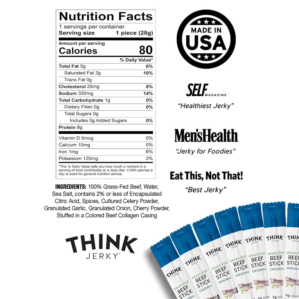 Think Jerky Original Beef Stick individually wrapped for portable healthy snacking.