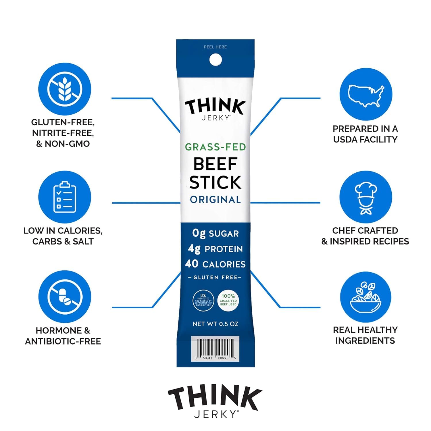 Think Jerky Original Beef Sticks ready-to-eat for on-the-go snacking.