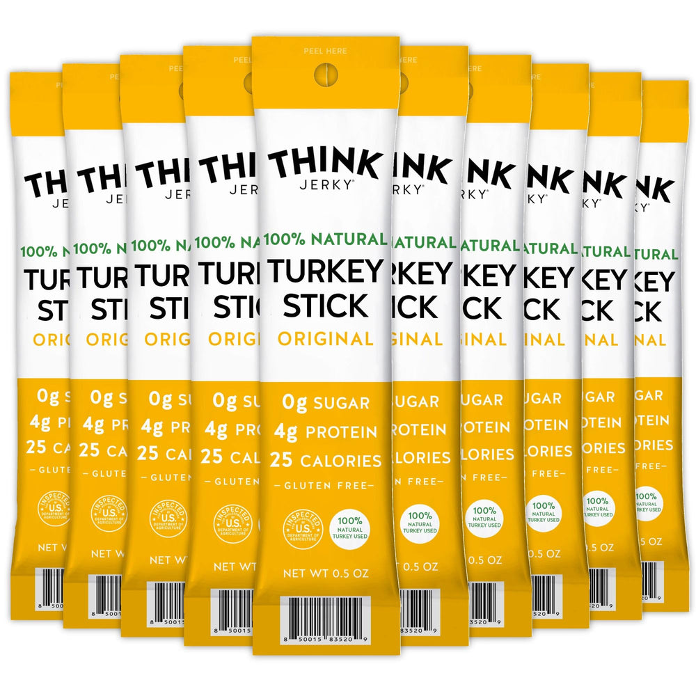 Think Jerky turkey sticks 0.5oz pack for on-the-go protein.
