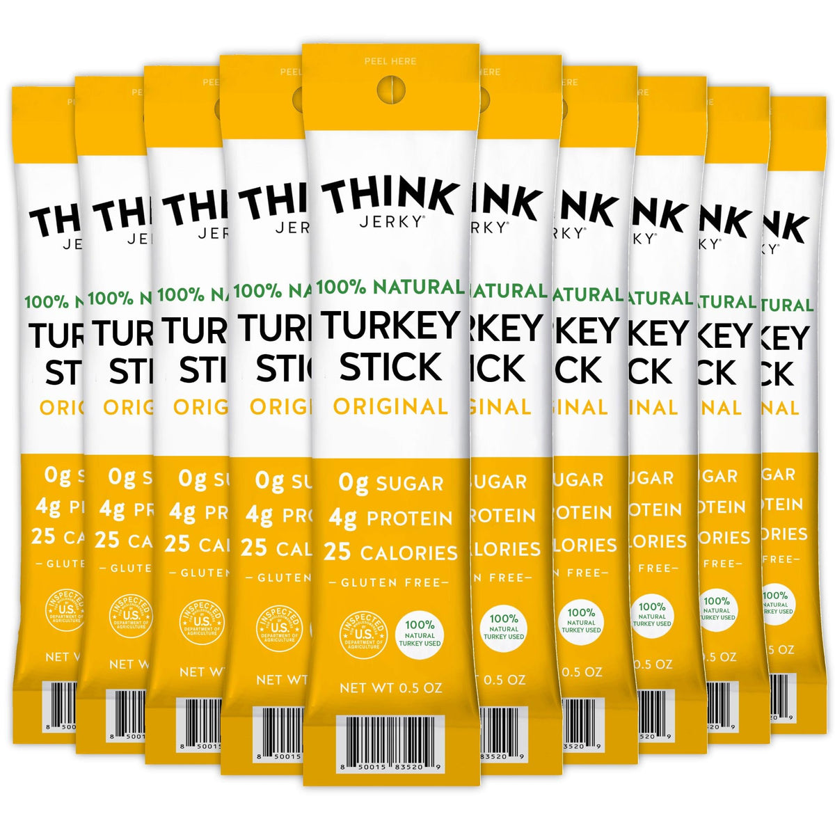 Think Jerky turkey sticks 0.5oz pack for on-the-go protein.