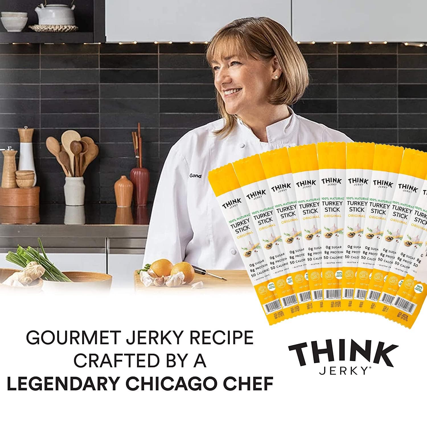 Think Jerky turkey sticks grain-free label showcases paleo and keto friendly choice.